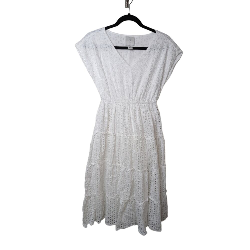 Joie White Eyelet Cap Sleeve Midi Dress | Size Extra Small